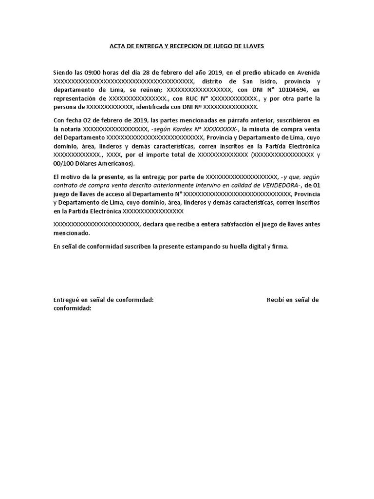 acta entrega de llaves empresa - Qué es el acta de entrega