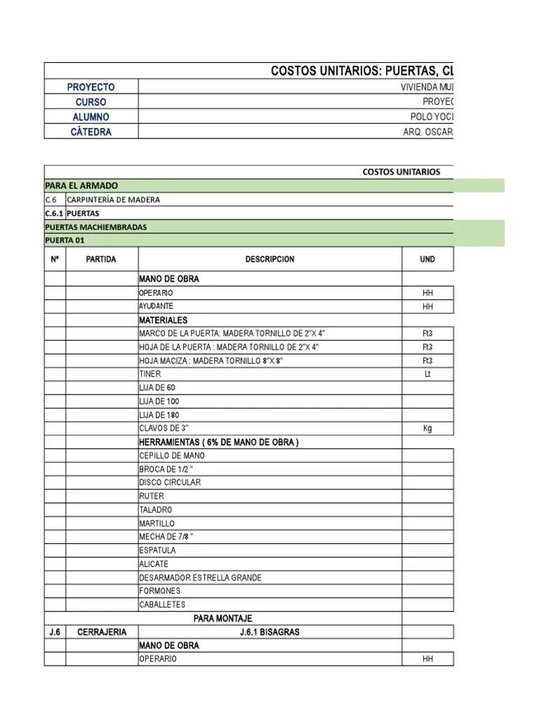 precio unitario de cerrajeria - Qué es una matriz de análisis de precio unitario